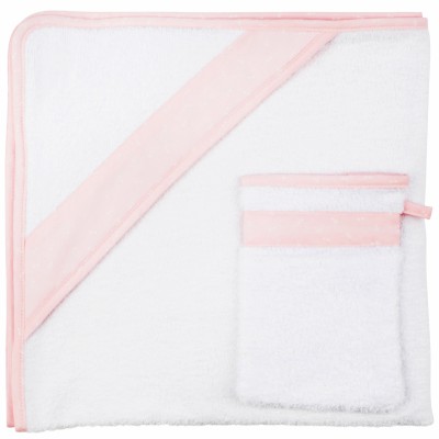 Cape de bain et gant de toilette pink bows (90 x 90 cm)