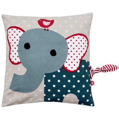 Coussin simon l'éléphant bleu en coton bio (40 x 40 cm)