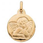 M�daille ronde Ange accoud� (or jaune) - Berceau magique bijoux