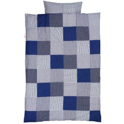 Housse de couette et taie d'oreiller patchwork bleu foncé (100 x 135 cm)