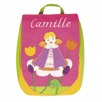 Sac � dos Fille fleurs brod� ''Pr�nom'' par L'oiseau bateau