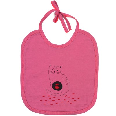 Bavoir à nouer chat rose framboise