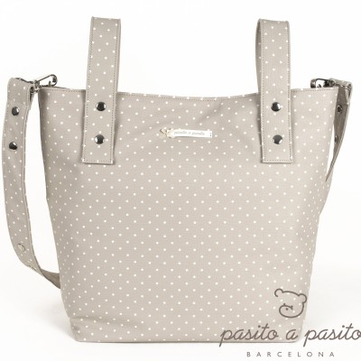 Sac à poussette atelier beige à pois blanc