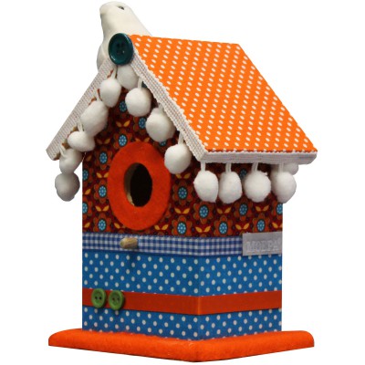 Cabane à oiseaux retro vintage toit orange (12 x 9 x 16 cm)