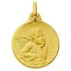 M�daille Ange ronde satin�e entourage diamant (or jaune 375�)