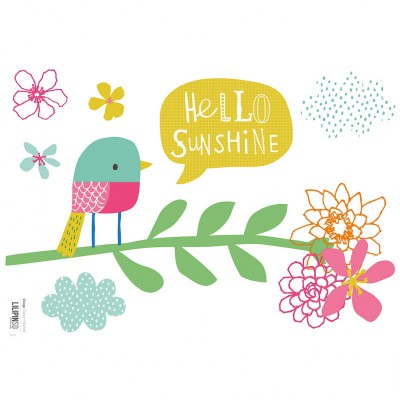 Stickers a3 branche oiseau tropical hello sunshine by dawn machell (29,7 x 42 cm)