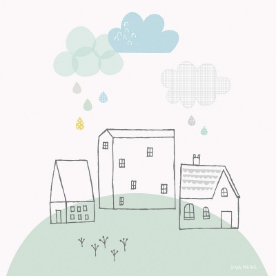 Tableau my green village smile, it's raining by carly gledhill (30 x 30 cm)