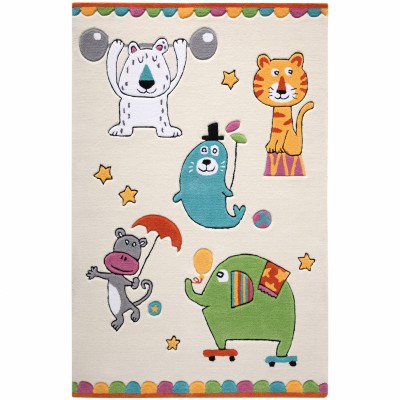 Tapis little artists animaux du cirque écru (110 x 170 cm)