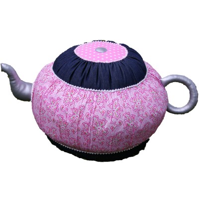 Pouf high tea théière rose
