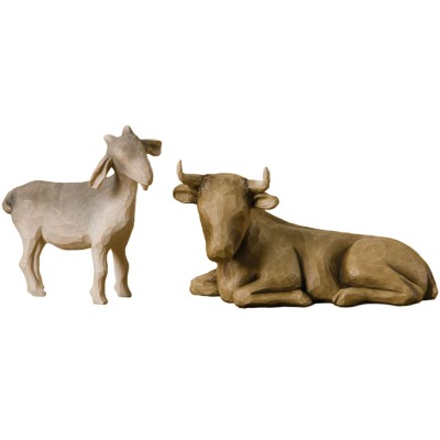 Figurines boeuf et chèvre pour crèche de noël willow tree