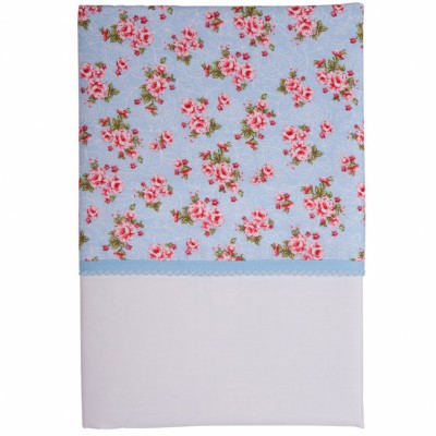 Drap lit bébé floral rose et bleu (110 x 140 cm)