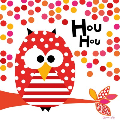 Tableau hiboux confettis rouge by clémence g. (30 x 30 cm)