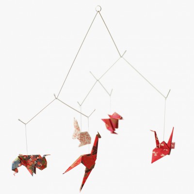 Mobile mural en papier chiyogami rouge