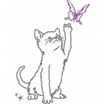 Stickers mural petit chat et papillon (28 x 17 cm) - Mimi'lou