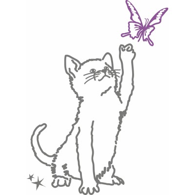 Stickers mural petit chat et papillon (28 x 17 cm)