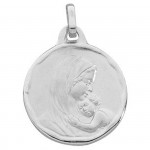 M�daille ronde Vierge � l'enfant (or blanc 375�) - Berceau magique bijoux