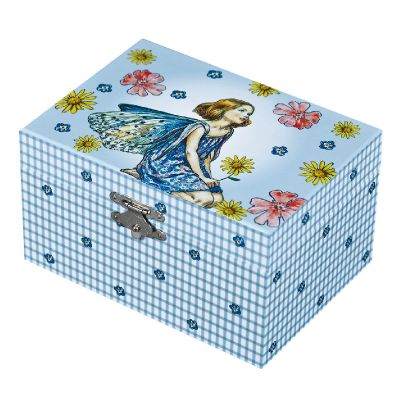 Coffret � musique damiers bleu Flower fairies par Trousselier