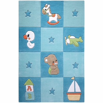 Tapis newborn étoiles et carreaux bleu (110 x 170 cm)