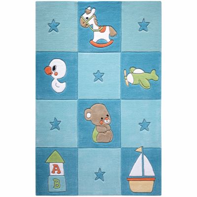 Tapis newborn étoiles et carreaux bleu (150 x 220 cm)