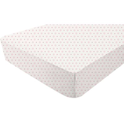 Drap housse blanc fleurs rose framboise (60 x 120 cm)