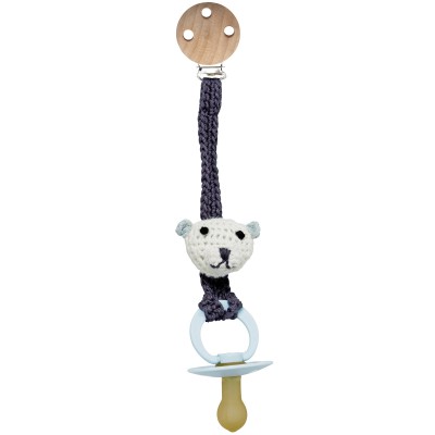 Attache sucette ours en crochet de coton bio