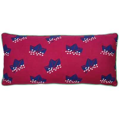 Coussin rectangulaire long bateaux en papier (25 x 55 cm)