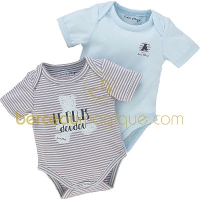 Lot de 2 bodys ''Le plus doudou'' Aquarelle bleue (naissance au 6 mois) par Sucre d'orge