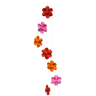 Mobile en papier fleurs rouge, rose, orange