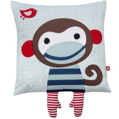 Coussin conrad le singe bleu en coton bio (40 x 40 cm)