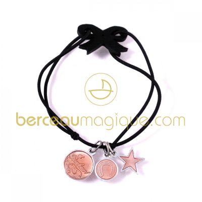 Bracelet �lastique noeud noir et perles roses p�les chance street par M�r�sine