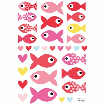 Stickers a3 petits poissons rouges et roses by clémence g. (29,7 x 42 cm)