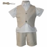 Tenue de bapt�me 4 pi�ces beige et blanc (6 mois � 8 ans) - Nice Kids