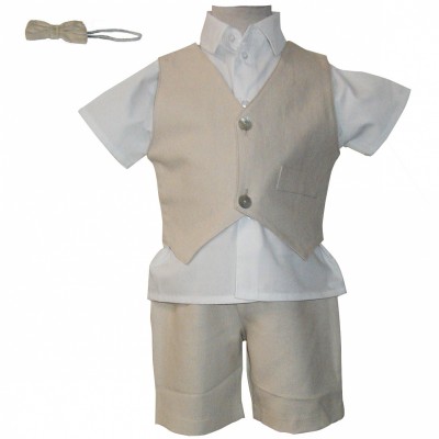 Tenue de bapt�me 4 pi�ces beige et blanc (6 mois � 8 ans) par Nice Kids