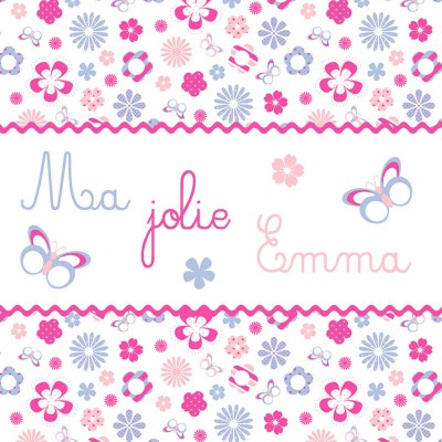 Tableau fleurs rose ma jolie petite emma personnalisable (20 x 20 cm)