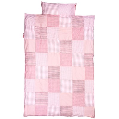 Housse de couette et taie d'oreiller patchwork rose (100 x 135 cm)