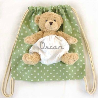 Sac � doudou vert � pois personnalisable par Les Griottes