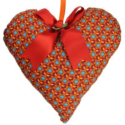 Coeur à suspendre retro vintage fleurs orange