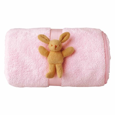 Couverture douce rose, avec peluche lapin (65x90cm) par Trousselier