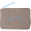 Pochette brod�e Mes petites affaires de b�b� taupe/ bleu