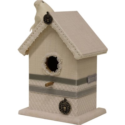 Cabane à oiseaux linen nature blanche (12 x 9 x 16 cm)