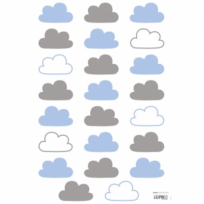 Stickers a3 nuages bleus et gris happy clouds by aless baylis (29,7 x 42 cm)