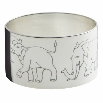 Rond de serviette El�phants (m�tal argent�) par Ercuis