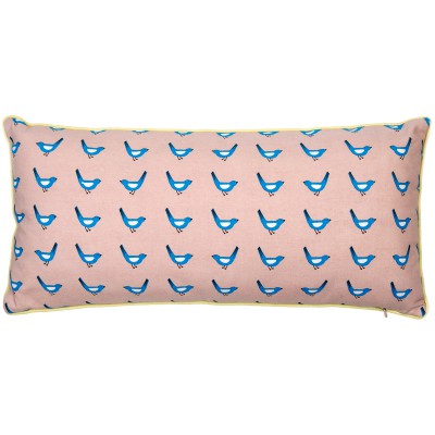 Coussin rectangulaire long oiseaux bleus (25 x 55 cm)