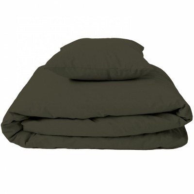 Housse de couette et taie d'oreiller uni vert kaki (120 x 150 cm)