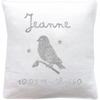 Coussin de naissance blanc personnalisable (45 x 45 cm)
