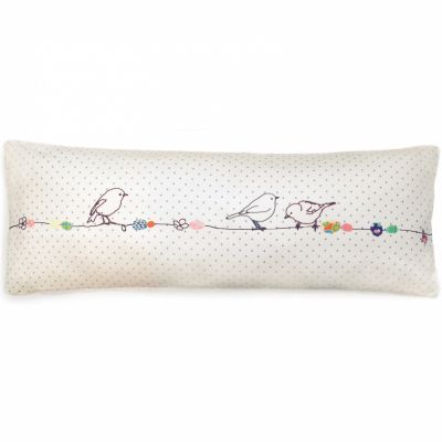 Coussin oiseaux sur fil de perles (20 x 50 cm)