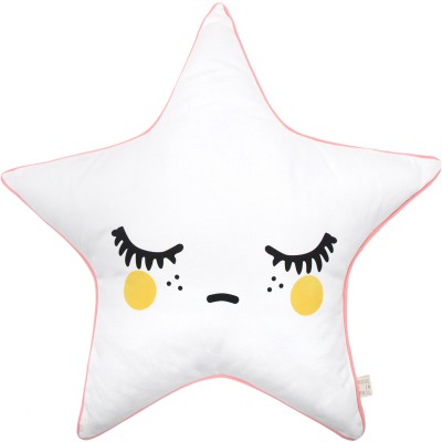 Coussin sleepy dolly star étoiles joues jaunes et passepoil rose