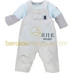 Ensemble T-shirt et salopette ''Le plus doudou'' Aquarelle bleue (1 mois au 12 mois) - Sucre d'orge