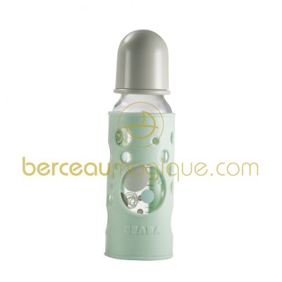 Biberon en verre de 250 ml avec sa housse de protection poudr� bleu par B�aba
