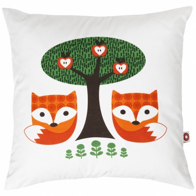 Coussin viola 2 renards oranges en coton bio (40 x 40 cm)